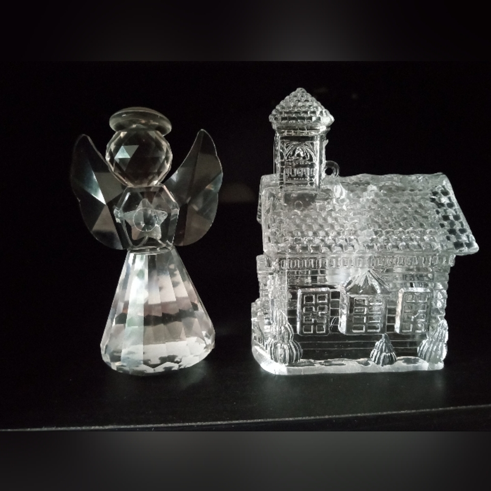 Crystal Angel and House Figurine Set